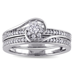 White Gold 1/3ct TDW Diamond Cluster Bridal Ring Set - Handcrafted By Name My Rings™
