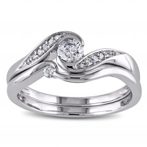 White Gold 1/3ct TDW Diamond Engagement Bridal Ring Set - Handcrafted By Name My Rings™