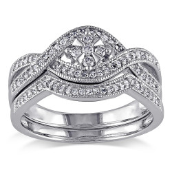 White Gold 1/3ct TDW Diamond Floral Bridal Ring Set - Handcrafted By Name My Rings™