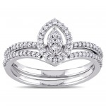 White Gold 1/3ct TDW Diamond Marquise-shape Cluster Bridal Ring Set - Handcrafted By Name My Rings™