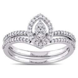 White Gold 1/3ct TDW Diamond Marquise-shape Cluster Bridal Ring Set - Handcrafted By Name My Rings™