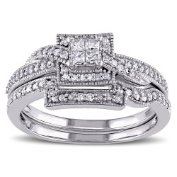 White Gold 1/3ct TDW Princess Cut Diamond Bridal Ring Set - Handcrafted By Name My Rings™
