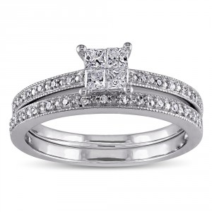 White Gold 1/3ct TDW Princess-cut Diamond Bridal Ring Set - Handcrafted By Name My Rings™