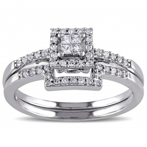White Gold 1/3ct TDW Princess-cut Diamond Bridal Ring Set - Handcrafted By Name My Rings™