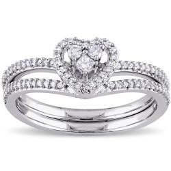 White Gold 1/3ct TDW Princess-cut Diamond Heart Shaped Bridal Ring Set - Handcrafted By Name My Rings™