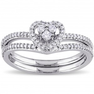 White Gold 1/3ct TDW Princess-cut Diamond Heart Shaped Bridal Ring Set - Handcrafted By Name My Rings™