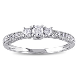 White Gold 1/4ct TDW Diamond 3-Stone Halo Engagement Ring - Handcrafted By Name My Rings™
