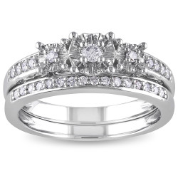 White Gold 1/4ct TDW Diamond 3-stone Anniversary-style Stackable Bridal Ring Set - Handcrafted By Name My Rings™