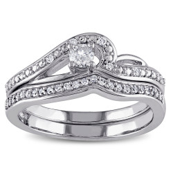 White Gold 1/4ct TDW Diamond Bridal Ring Set - Handcrafted By Name My Rings™