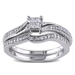 White Gold 1/4ct TDW Diamond Princess-cut Bridal Ring Set - Handcrafted By Name My Rings™