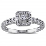 White Gold 1/4ct TDW Diamond Promise Halo Ring - Handcrafted By Name My Rings™
