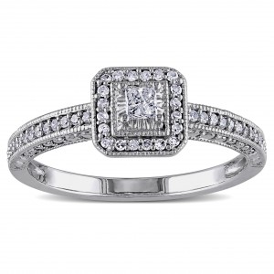 White Gold 1/4ct TDW Diamond Promise Halo Ring - Handcrafted By Name My Rings™