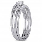White Gold 1/4ct TDW Princess-cut Diamond Split Shank Bridal Ring Set - Handcrafted By Name My Rings™