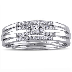 White Gold 1/4ct TDW Princess-cut Diamond Split Shank Bridal Ring Set - Handcrafted By Name My Rings™