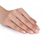 White Gold 1/4ct TDW Round and Parallel Baguette Diamond 3-Stone Promise Ring - Handcrafted By Name My Rings™