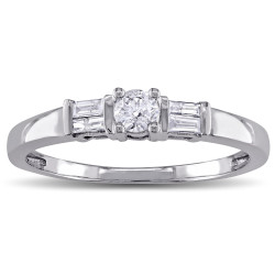 White Gold 1/4ct TDW Round and Parallel Baguette Diamond 3-Stone Promise Ring - Handcrafted By Name My Rings™