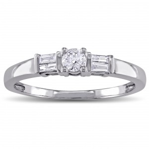 White Gold 1/4ct TDW Round and Parallel Baguette Diamond 3-Stone Promise Ring - Handcrafted By Name My Rings™