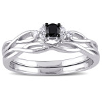 White Gold 1/6ct TDW Black and White Diamond Infinity Bridal Ring Set - Handcrafted By Name My Rings™