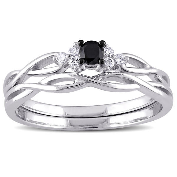 White Gold 1/6ct TDW Black and White Diamond Infinity Bridal Ring Set - Handcrafted By Name My Rings™