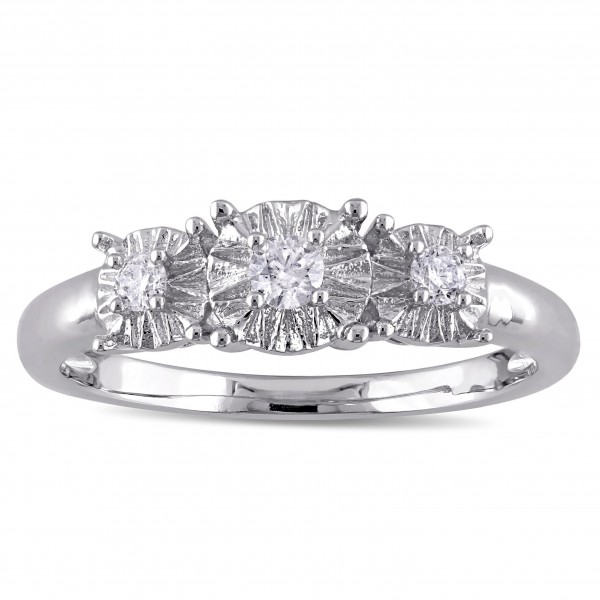 White Gold 1/6ct TDW Diamond 3-Stone Engagement Ring - Handcrafted By Name My Rings™