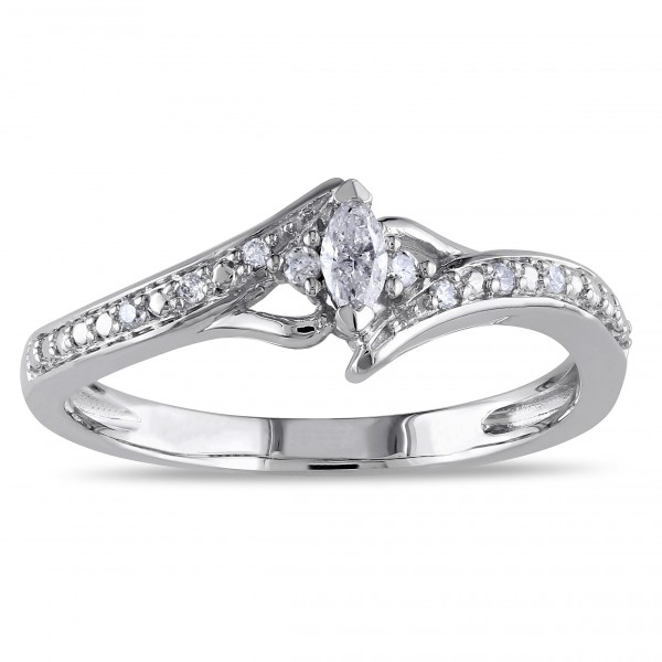 White Gold 1/6ct TDW Marquise-cut Diamond Promise Ring - Handcrafted By Name My Rings™