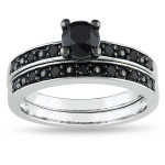 White Gold 1ct TDW Black Diamond Bridal Ring Set - Handcrafted By Name My Rings™