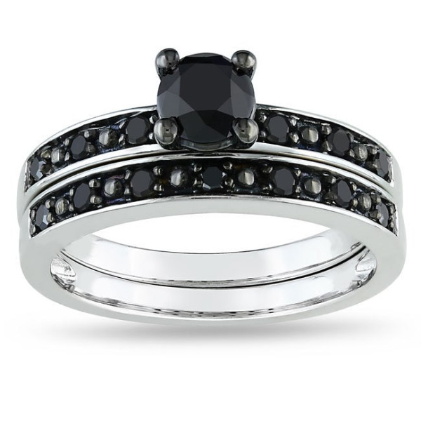 White Gold 1ct TDW Black Diamond Bridal Ring Set - Handcrafted By Name My Rings™