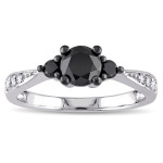 White Gold 1ct TDW Black and White Diamond 3-stone Engagement Ring - Handcrafted By Name My Rings™