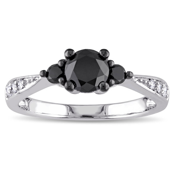 White Gold 1ct TDW Black and White Diamond 3-stone Engagement Ring - Handcrafted By Name My Rings™