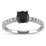 White Gold 1ct TDW Black and White Diamond Engagement Ring - Handcrafted By Name My Rings™