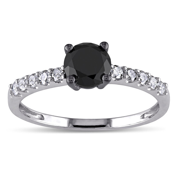 White Gold 1ct TDW Black and White Diamond Engagement Ring - Handcrafted By Name My Rings™