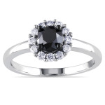White Gold 1ct TDW Black and White Halo Diamond Ring - Handcrafted By Name My Rings™