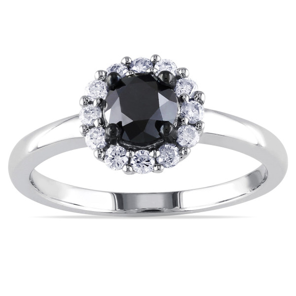 White Gold 1ct TDW Black and White Halo Diamond Ring - Handcrafted By Name My Rings™
