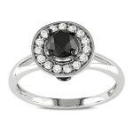 White Gold 1ct TDW Black and White Round Halo Diamond Ring - Handcrafted By Name My Rings™