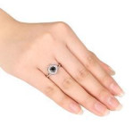 White Gold 1ct TDW Black and White Round Halo Diamond Ring - Handcrafted By Name My Rings™