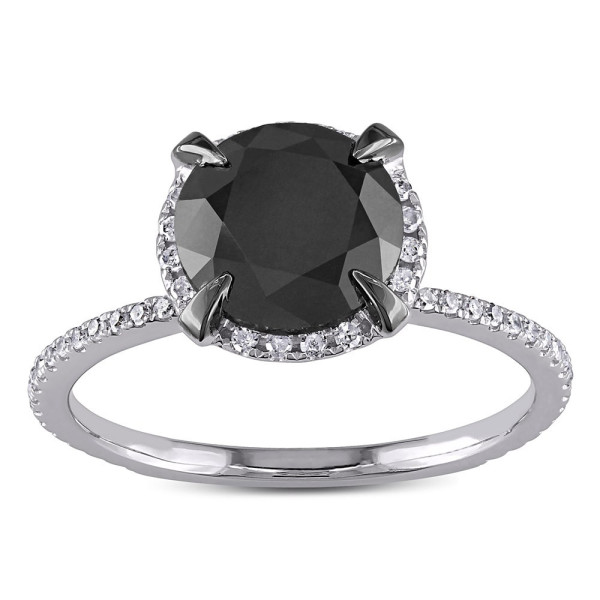 White Gold 2 3/4ct TDW Black and White Halo Diamond Solitaire Engagement Ring - Handcrafted By Name My Rings™