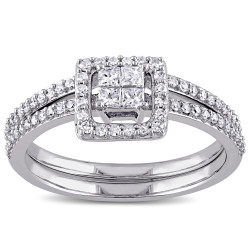 White Gold 2/5ct TDW Princess-cut Diamond Halo Bridal Ring Set - Handcrafted By Name My Rings™