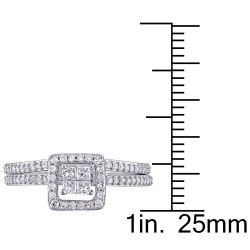 White Gold 2/5ct TDW Princess-cut Diamond Halo Bridal Ring Set - Handcrafted By Name My Rings™