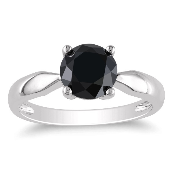 White Gold 2ct TDW Black Diamond Solitaire Pinched Shank Engagement Ring - Handcrafted By Name My Rings™