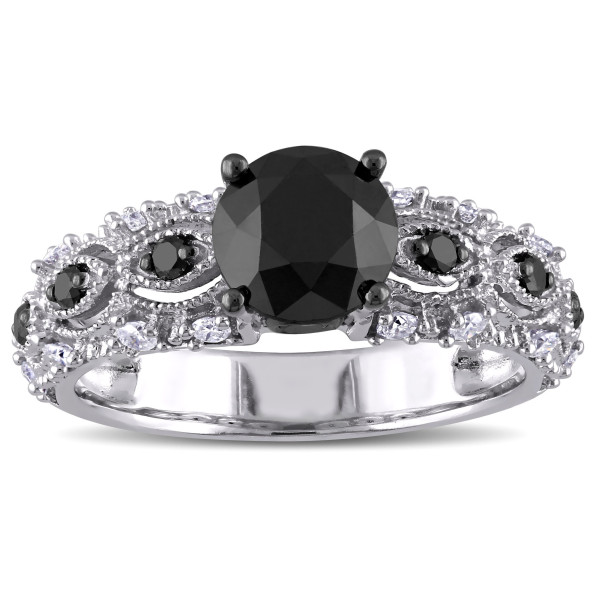 White Gold 2ct TDW Black and White Diamond Vintage Engagement Ring - Handcrafted By Name My Rings™