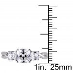 White Gold 3-Stone Cushion Shape Created White Sapphire and Diamond Engagement Ring - Handcrafted By Name My Rings™