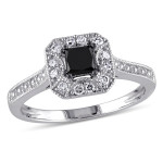 White Gold 3/5ct TDW Black and White Princess-Cut Diamond Square Halo Engagement Ring - Handcrafted By Name My Rings™