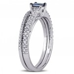 White Gold 3/5ct TDW Princess-cut Blue and White Diamond Bridal Ring Set - Handcrafted By Name My Rings™