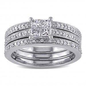 White Gold 3/8ct TDW Princess Diamond Bridal Ring Set - Handcrafted By Name My Rings™