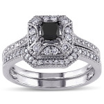 White Gold 5/ 8ct TDW Black and White Diamond Cluster Bridal Set - Handcrafted By Name My Rings™