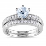 White Gold Aquamarine 1/3ct TDW Diamond Bridal Ring Set - Handcrafted By Name My Rings™