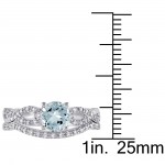 White Gold Aquamarine and 1/6ct TDW Diamond Bridal Ring Set - Handcrafted By Name My Rings™