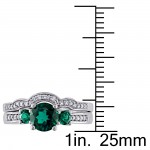 White Gold Created Emerald and 1/6ct TDW Diamond 3-stone Bridal Ring Set - Handcrafted By Name My Rings™