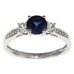White Gold Created Gemstone and Diamond Three-Stone Ring - Handcrafted By Name My Rings™