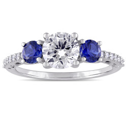 White Gold Created Sapphire and Diamond Ring - Handcrafted By Name My Rings™